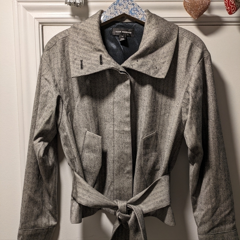 Club Monaco Black & White Herringbone Wool Blend Jacket Blazer Size S
